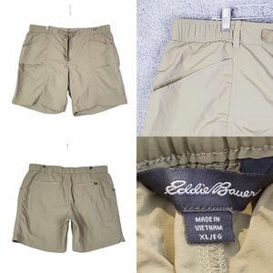 Eddie Bauer Cargo Shorts Mens Size XL Khaki Tan Stretch Nylon Belt Flat Front